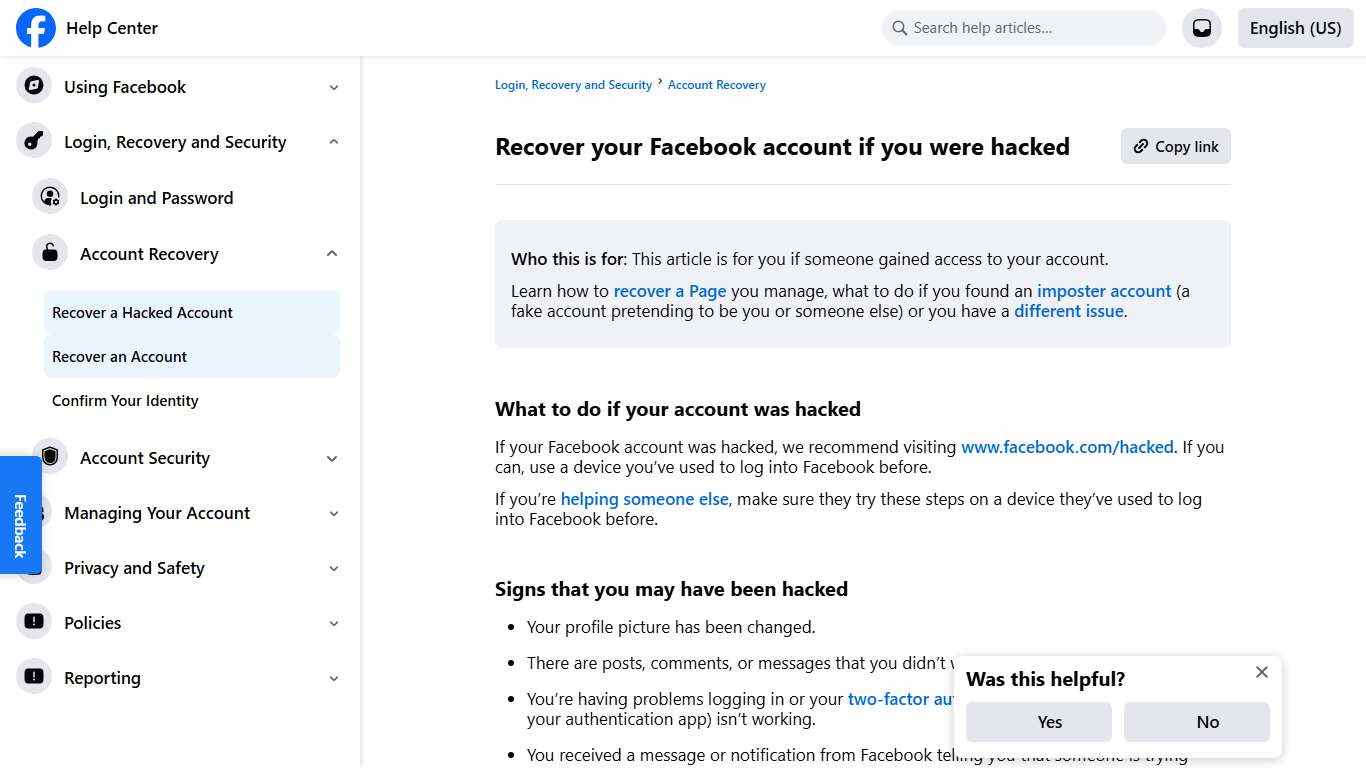 Recover your Facebook account if you were hacked Facebook Help Center